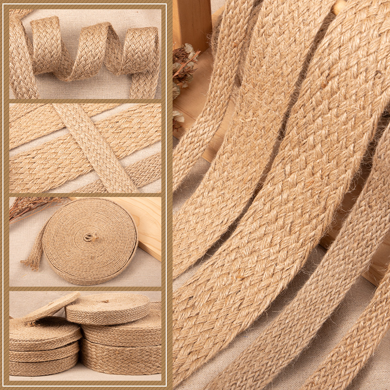 Jute Bag Packaging - 10 متر/لفة شقة مضفر الجوت الحبال
