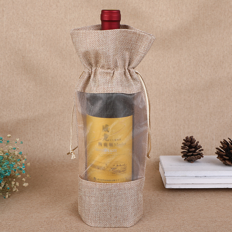 1 قطعة تقليد الجوت زجاجة نبيذ  - مراجعة Jute Bag Packaging وسعره